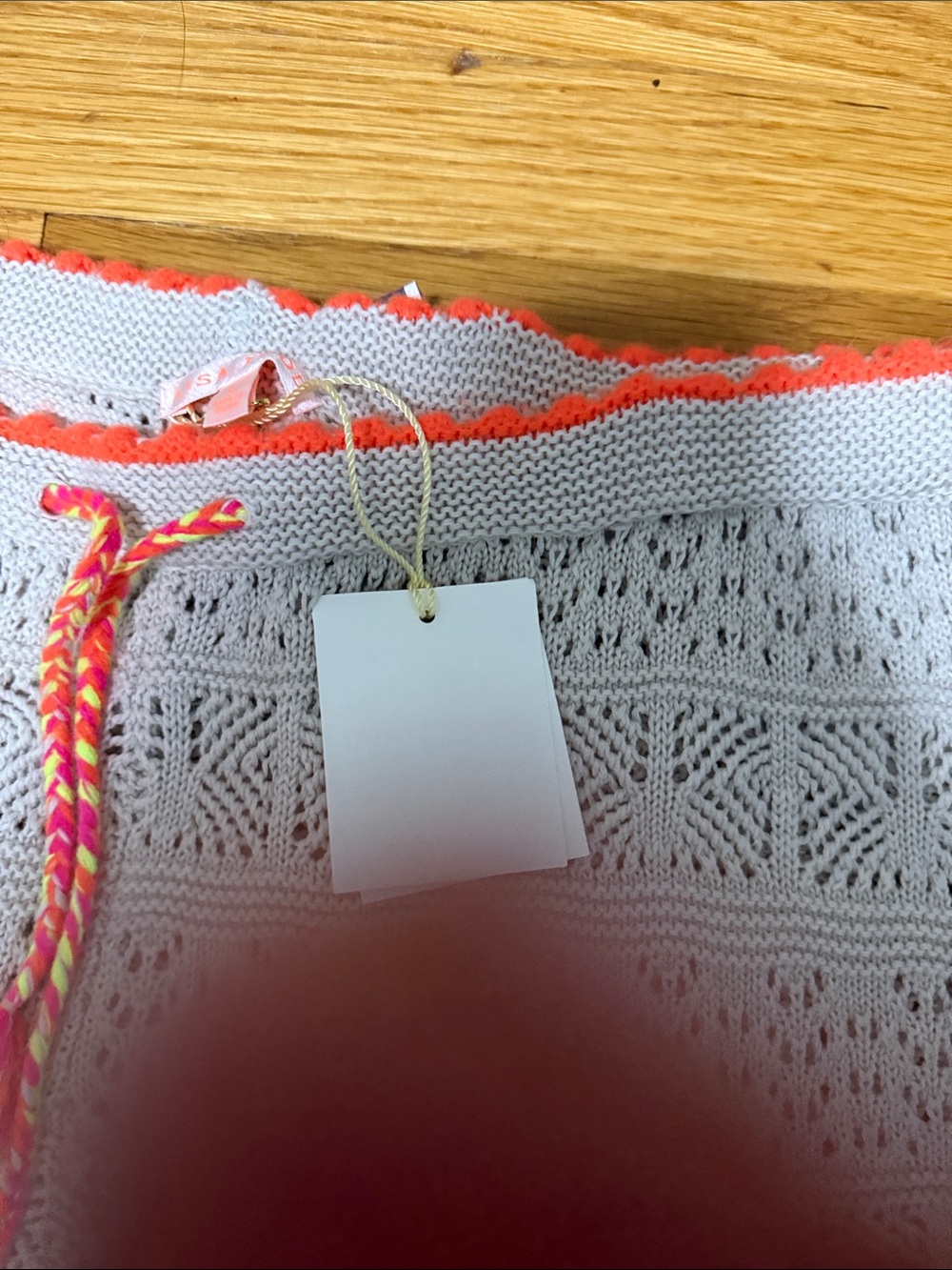 Lisa Todd Cream Crochet Shorts with Neon Coral Trim - Picture 7 of 7